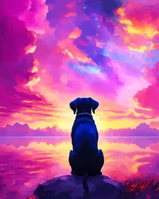 Dog At Sunset Diamond Painting