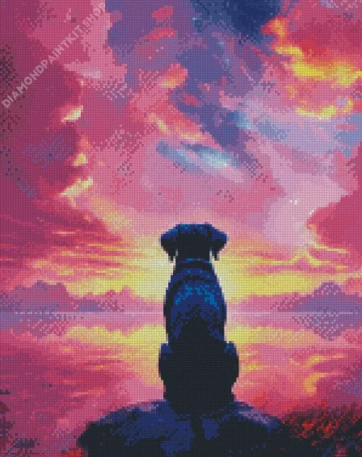 Dog At Sunset Diamond Painting