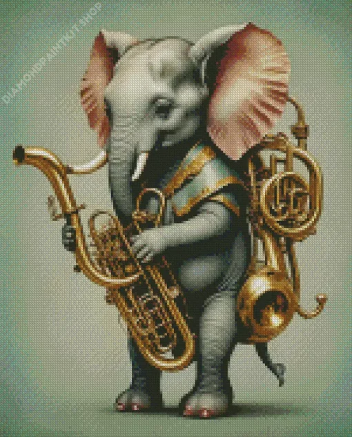 Elephant Playing Tuba Diamond Painting