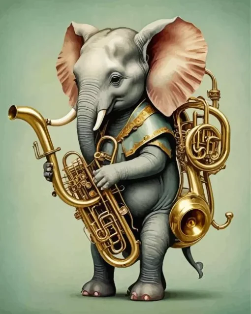 Elephant Playing Tuba Diamond Painting