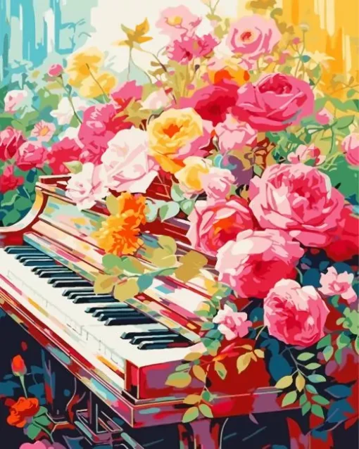 Flowers Piano Art Diamond Painting