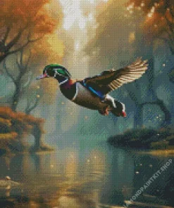 Flying Wood Duck Diamond Painting