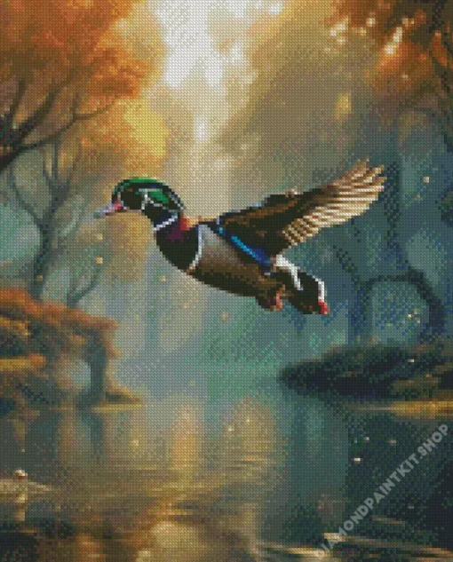 Flying Wood Duck Diamond Painting