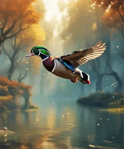 Flying Wood Duck Diamond Painting