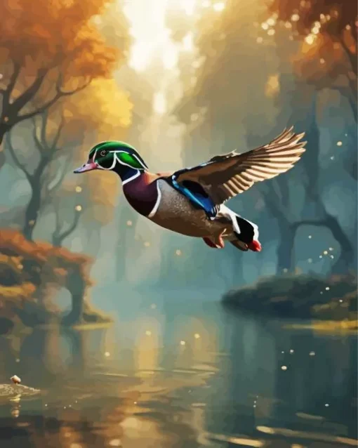 Flying Wood Duck Diamond Painting