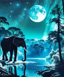 Full Moon Elephant Silhouette Diamond Painting