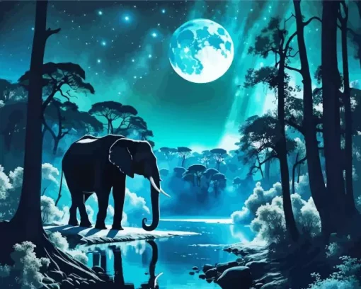 Full Moon Elephant Silhouette Diamond Painting