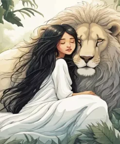 Girl And Lion Diamond Painting