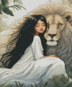 Girl And Lion Diamond Painting