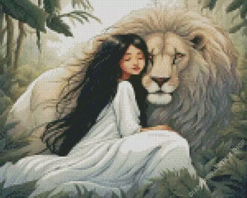 Girl And Lion Diamond Painting