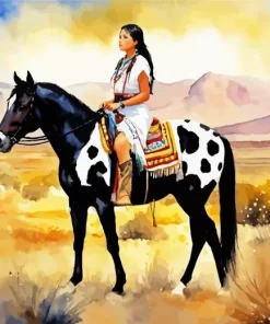 Girl Riding Black Appaloosa Diamond Painting