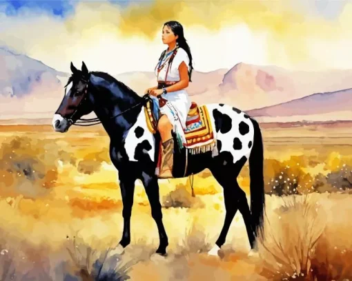 Girl Riding Black Appaloosa Diamond Painting