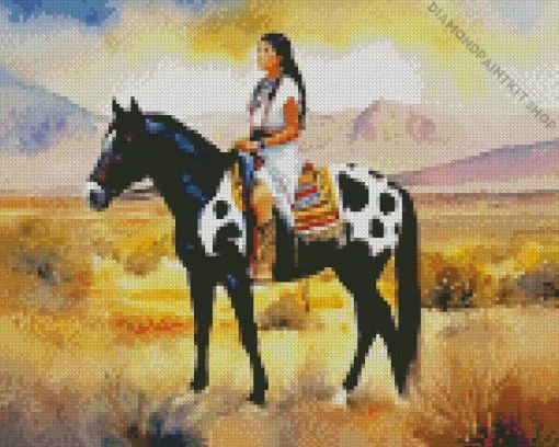 Girl Riding Black Appaloosa Diamond Painting