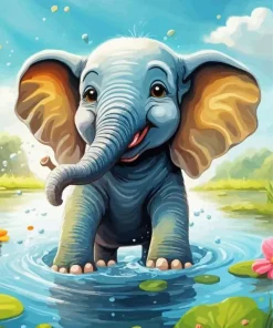 Happy Elephant Cartoon Diamond Painting