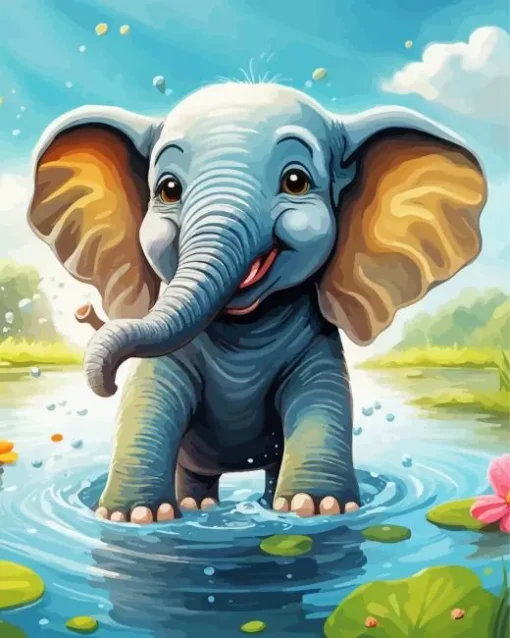 Happy Elephant Cartoon Diamond Painting