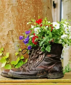 Hiking Boots With Flowers Diamond Painting