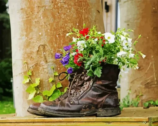 Hiking Boots With Flowers Diamond Painting