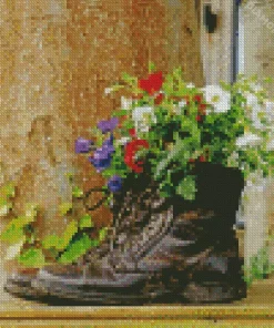 Hiking Boots With Flowers Diamond Painting