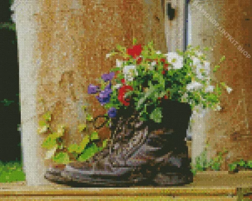 Hiking Boots With Flowers Diamond Painting