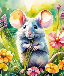 Mouse And Flowers Diamond Painting