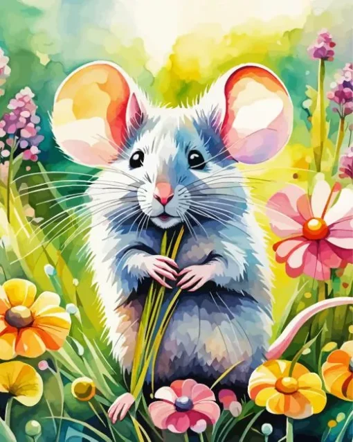 Mouse And Flowers Diamond Painting