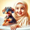 Muslim Girl And Dog In Bathtub Diamond Painting