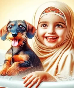 Muslim Girl And Dog In Bathtub Diamond Painting