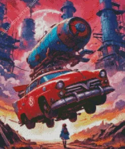 Red Flying Car Diamond Painting