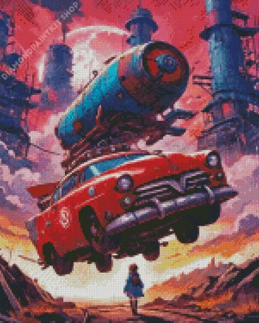 Red Flying Car Diamond Painting