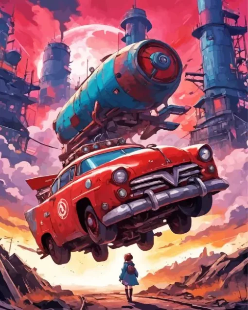 Red Flying Car Diamond Painting