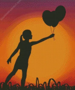 Silhouette Girl With Balloons Diamond Painting