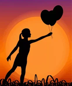 Silhouette Girl With Balloons Diamond Painting