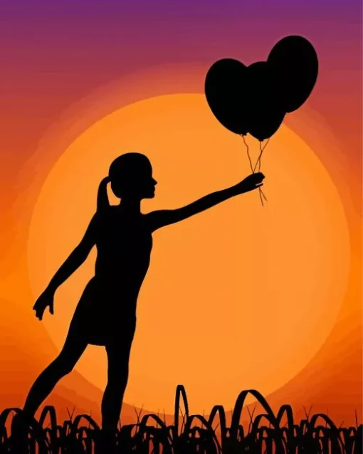 Silhouette Girl With Balloons Diamond Painting