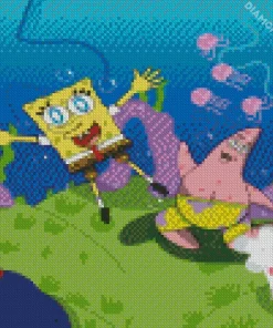 Spongebob And Patrick Jellyfishing Diamond Painting