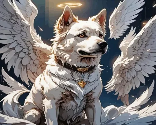 White Dog Angel Diamond Painting