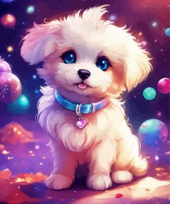 White Morkie Puppy Diamond Painting