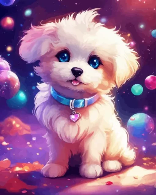 White Morkie Puppy Diamond Painting