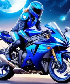 Yamaha Blue Motorbike Driver Diamond Painting