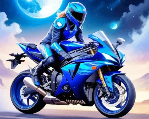 Yamaha Blue Motorbike Driver Diamond Painting