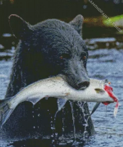 Bear Eating A Fish Diamond Painting