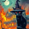 Black Witch Cat With Red Eyes Diamond Painting