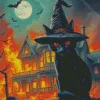 Black Witch Cat With Red Eyes Diamond Painting