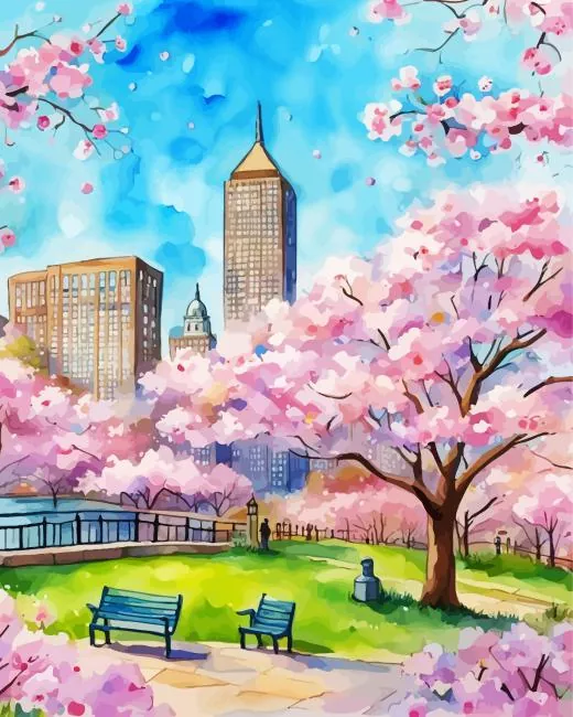 boston cherry blossom art Diamond By Numbers Boston Cherry Blossom Art Diamond Painting