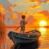 Boy Fishing At Sunset Diamond Painting