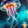 Cool Electric Jellyfish Art Diamond Painting