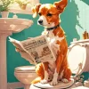 Dog And Newspaper Diamond Painting