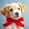 Dog With Red Bow Diamond Painting