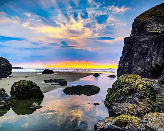 ecola state park sunset Diamond Paintings Ecola State Park Sunset Diamond Painting