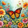 Monarch Butterfly And Flowers Diamond Painting