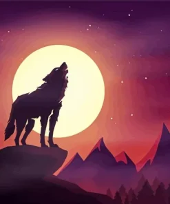Wolf In The Moon Diamond Painting